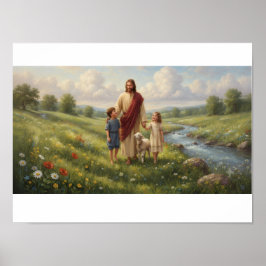 Poster Arte Cristã de Jesus com Crianças | Arte da Fé