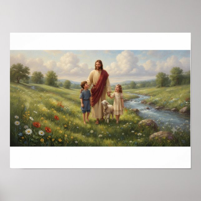 Poster Arte Cristã de Jesus com Crianças | Arte da Fé (Frente)