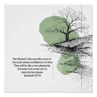 Póster Arte Cristã para Parede Jeremias 17:7–8 | Confie e