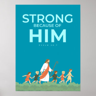 Poster Arte Cristã para Parede Salmo 28:7 Forte Nele