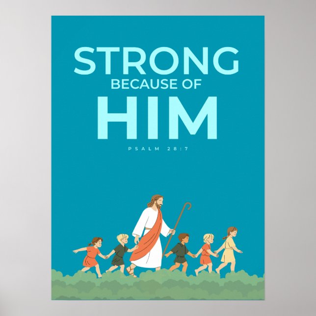 Poster Arte Cristã para Parede Salmo 28:7 Forte Nele (Frente)