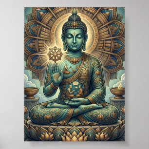 Poster Arte Customizável do Antigo Dhamma Sukiti Buda Med