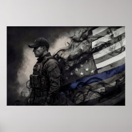 Poster Arte da Bandeira Americana da Linha Azul em Tribut