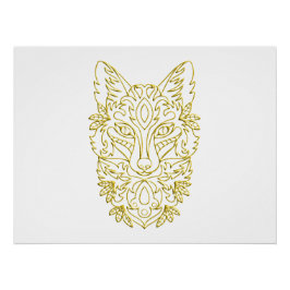 Póster Arte da cabeça de lobo em ouro
