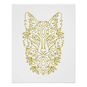 Póster Arte da cabeça de lobo em ouro