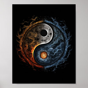 Poster Arte da Dualidade Cósmica Yin Yang Para Meditação 