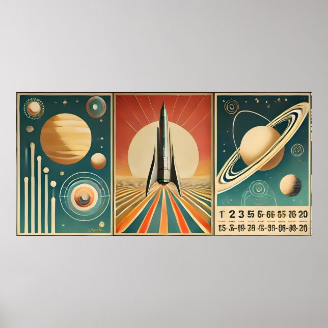 Poster Arte da Era Espacial Calendário Espaço-Tempo (Frente)