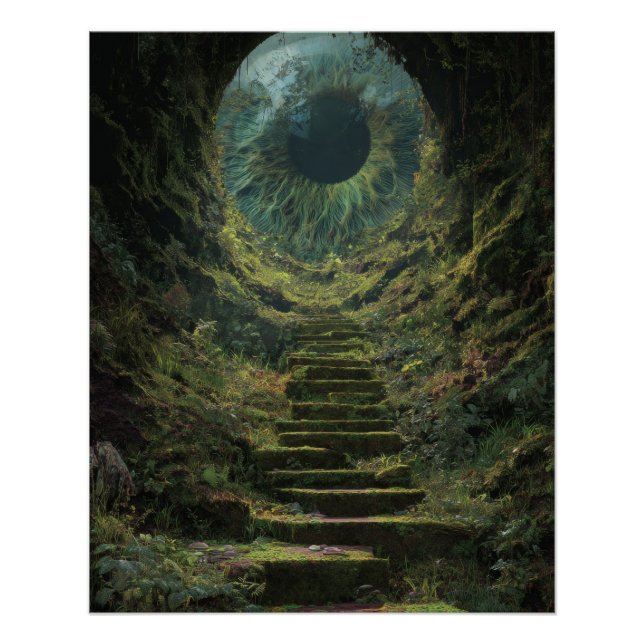 Póster Arte da Escadaria da Floresta Mística Verde ao Lua (Frente)