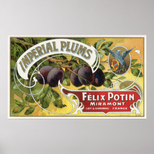 Póster Arte da etiqueta da caixa da fruta do vintage,