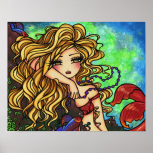 Póster Arte da fada da fantasia dos peixes da sereia de