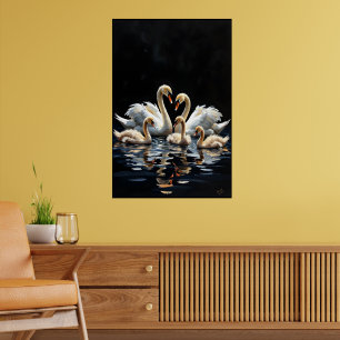 Poster Arte da Família de Cisnes no Lago Negro