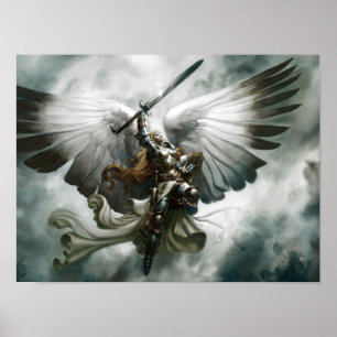 Póster Arte da fantasia do anjo do guerreiro