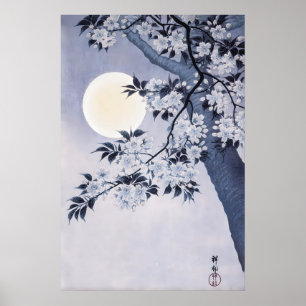 Poster Arte da Flor de Cerejeira da Lua Japonesa  Sakura 