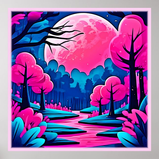 Poster Arte da Floresta Rosa-Ligada (Frente)