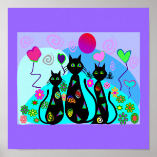 Póster Arte da "gatos do gato preto fantasia do verão "