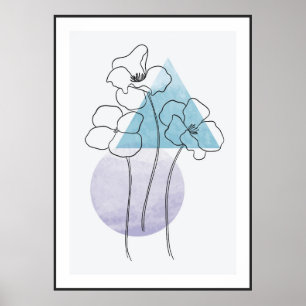 Poster Arte da linha da flor botânica com triângulo e cír
