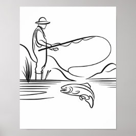 Poster Arte da linha de pesca do salmão