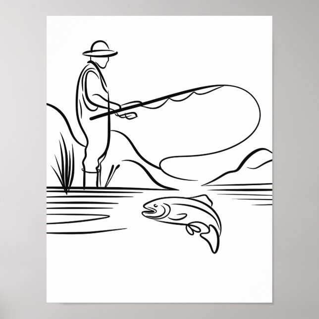 Poster Arte da linha de pesca do salmão (Frente)
