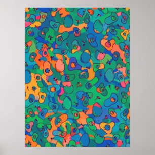 Poster Arte da Linha de Portas Verdes Abstrato Azul Retro