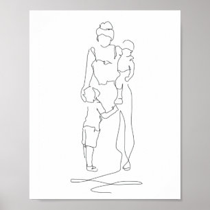 Poster Arte da Linha Mãe e Filhos, Desenho da Linha, Pres