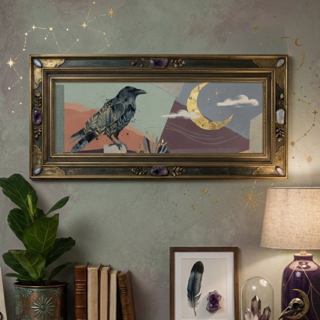 Poster Arte da Lua Corvo Celestial – Natureza Gótica (Celestial raven moon gothic art)