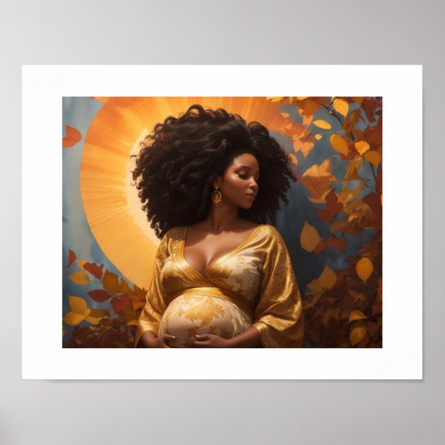 Poster Arte da maternidade afro-mulher grávida (Frente)