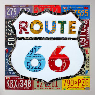 Póster Arte da matrícula da rota 66 pelo Turnpike do