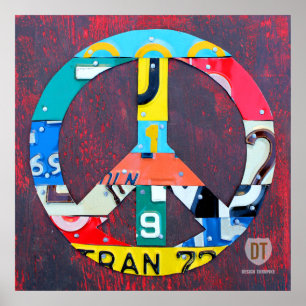 Póster Arte da matrícula do reciclado do sinal de paz