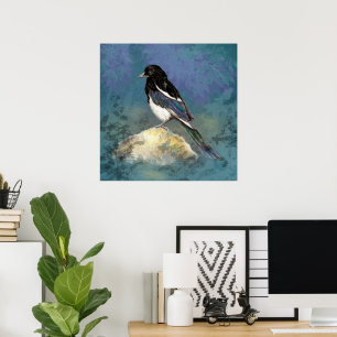Poster Arte da Natureza Pássaro Pega-Rabo Aquarela
