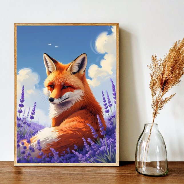 Poster Arte da Natureza Raposa Caprichosa & Arte de Lavan (Nature Art Whimsical Fox & Lavender Art Poster)