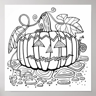 Poster Arte da Página de Coloração do Halloween Jack O’La