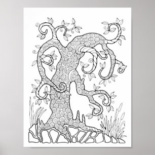 Poster Arte da Página de Coloração Espiral da Árvore de F