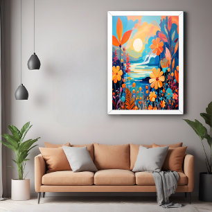 Póster Arte da Paisagem Floral Sunset Vibrante