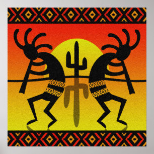 Póster Arte da parede de Kokopelli do sudoeste do cacto