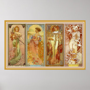 Póster Arte da parede de Les Quatre Saisons Mucha