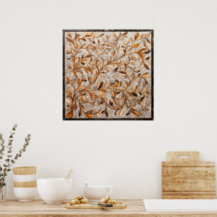 Poster Arte da parede do mosaico com padrão das folhas