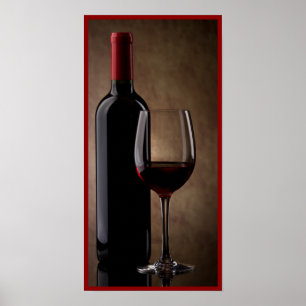 Poster arte da parede do vidro e da garrafa de vinho