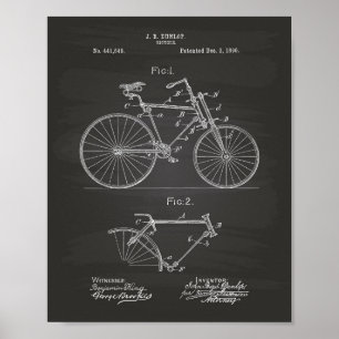 Póster Arte da patente da bicicleta 1890 do vintage -