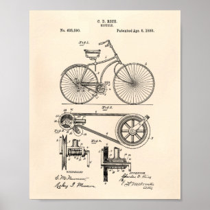 Póster Arte da patente da bicicleta 1890 - Peper velho
