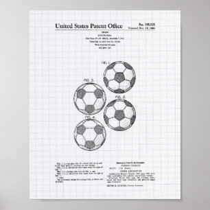 Póster Arte da patente da bola de futebol 1964 do vintage
