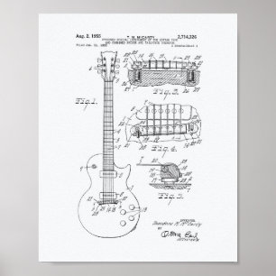 Poster Arte da patente da guitarra 1955 - Livro Branco