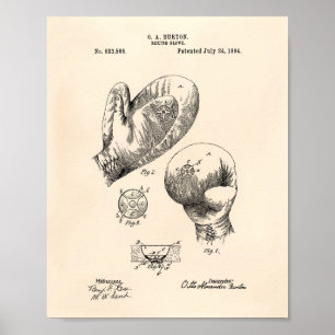 Póster Arte da patente da luva de encaixotamento 1894 do