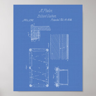 Póster Arte da patente do coxim 1856 da mesa de bilhar -