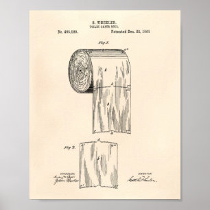 Póster Arte da patente do rolo 1891 do papel higiénico -