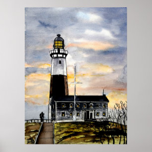 Póster arte da pintura de New York do farol do ponto do