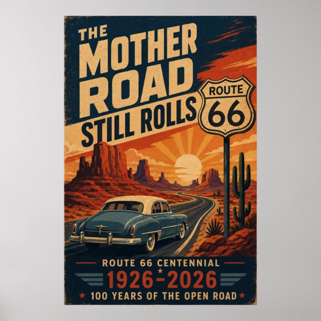 Poster Arte da Rota 66 Centenária Estrada Mãe (Frente)
