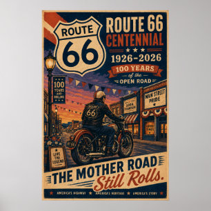 Poster arte da Rota 66 Main Street Motorcycle Centenário