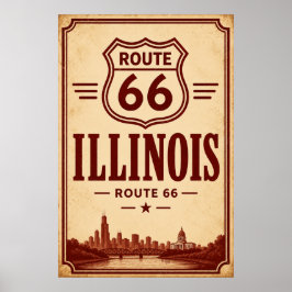 Poster Arte da Rota 66 Vintage Cidade de Illinois