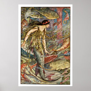 Póster Arte da sereia do Victorian por H J Ford
