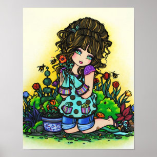 Poster Arte da tulipa do zangão da menina do jardim por